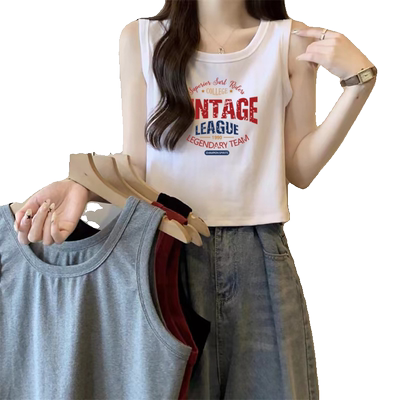 纯棉宽松吊带背心女夏季新款美式外穿内搭遮肚打底白色无袖上衣9