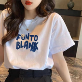 宽松圆领美式 欧货纯棉短袖 t恤女夏2025新款 印花正肩白色上衣nis潮