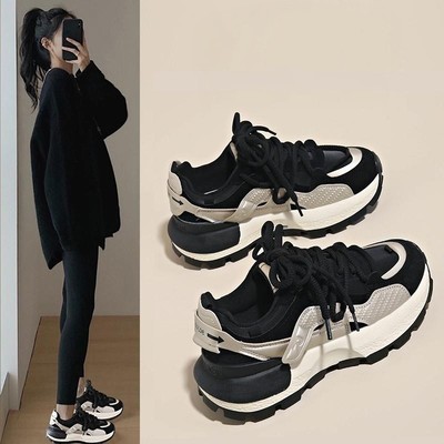 法国Uamtor华夫阿甘鞋女款2025新款秋冬季加绒老爹鞋休闲运动鞋字