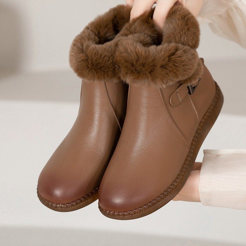 真皮短靴女冬季妈妈鞋兔毛防滑棉鞋中老年鞋子软底保暖女鞋雪地靴,女鞋,时装靴,淘宝优惠券,粉丝福利购,淘宝优惠卷