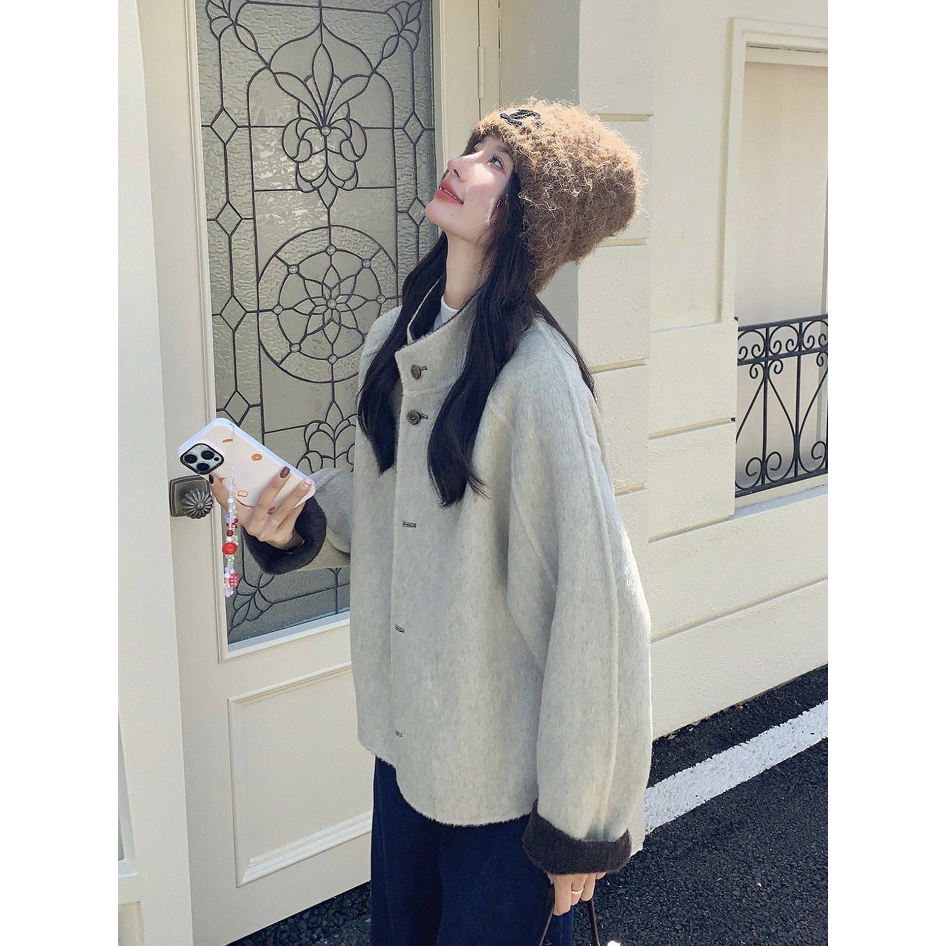 设计感两面穿羊毛大衣女冬季2025新款小个子短款翻领气质毛呢外套,女装/女士精品,短外套,淘宝优惠券,粉丝福利购,淘宝优惠卷