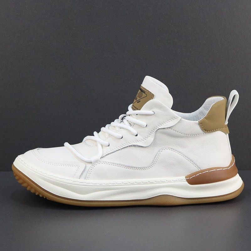 高帮小白鞋男秋冬款真皮头层牛皮透气运动休闲鞋软底宽头潮流板鞋,流行男鞋,高帮鞋,淘宝优惠券,粉丝福利购,淘宝优惠卷