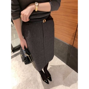DORACTR 本期Bi入！知性优雅毛呢半身裙女垂感高腰中长款包臀裙子