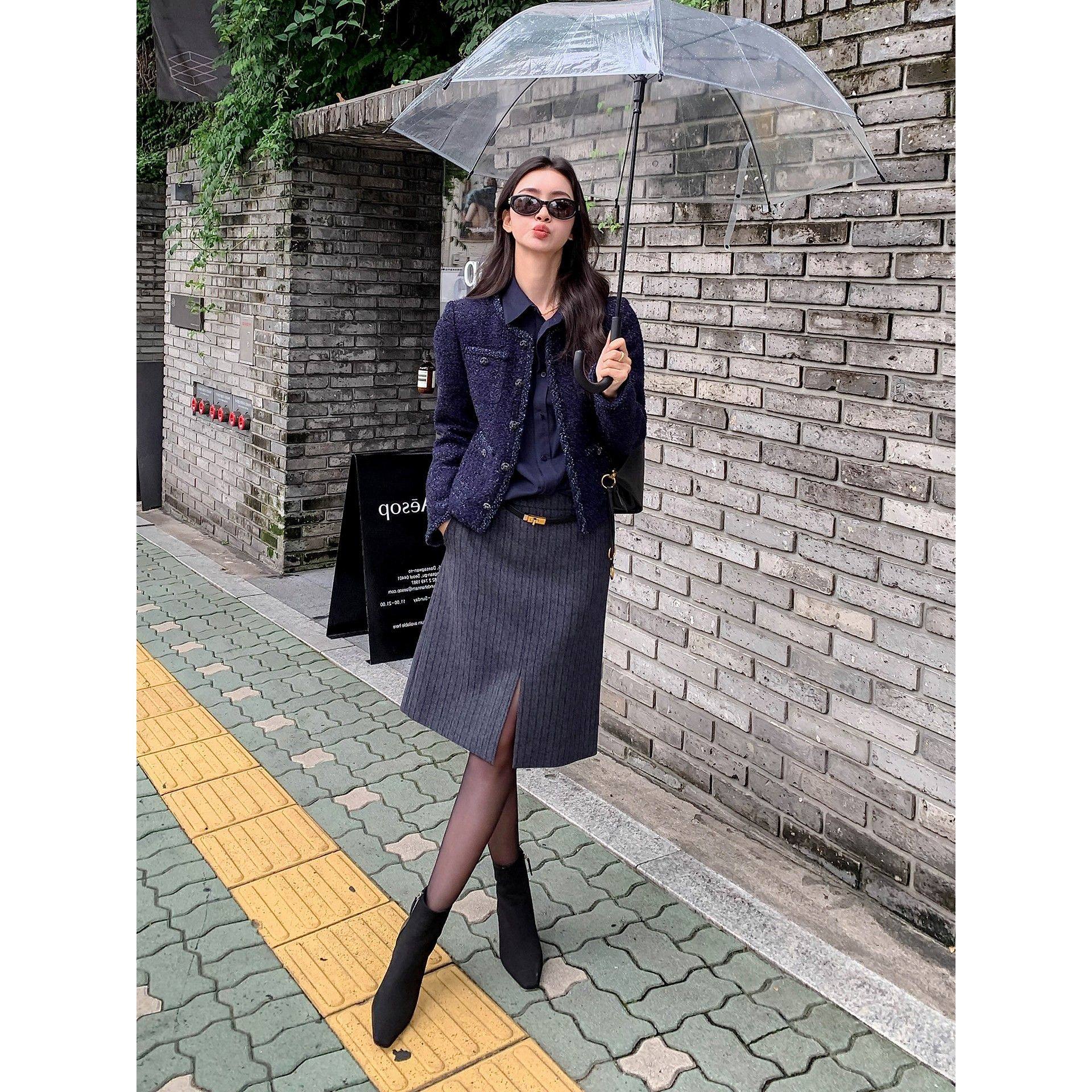 DORACTR 高阶气质感！竖条纹针织半身裙女秋冬中长款前开叉包臀裙,女装/女士精品,大码半身裙,淘宝优惠券,粉丝福利购,淘宝优惠卷