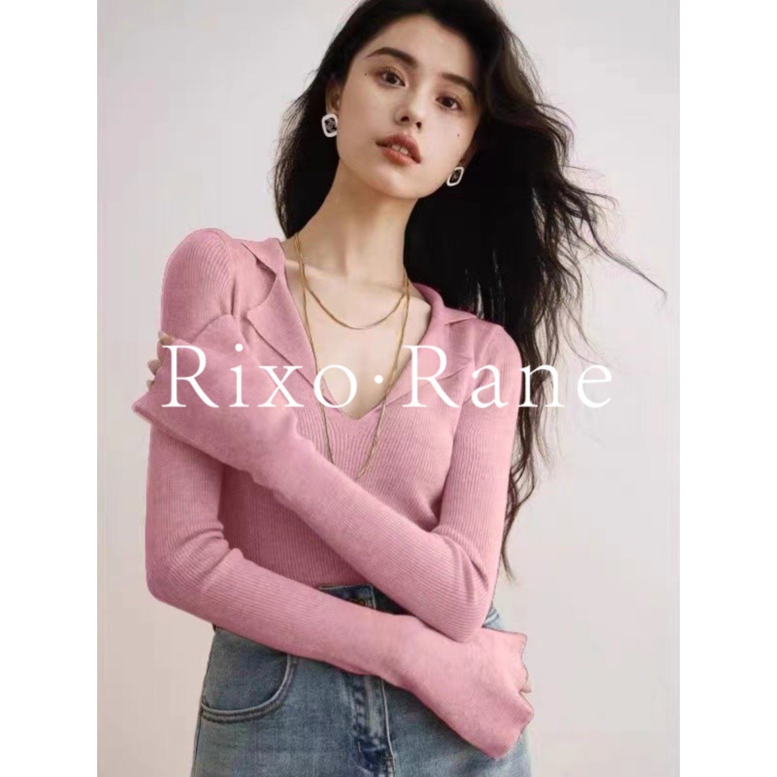 法国Rixo Rane重磅推荐⭐法式粉色v领针织衫女高级感修身毛衣上衣,女装/女士精品,大码内搭,淘宝优惠券,粉丝福利购,淘宝优惠卷