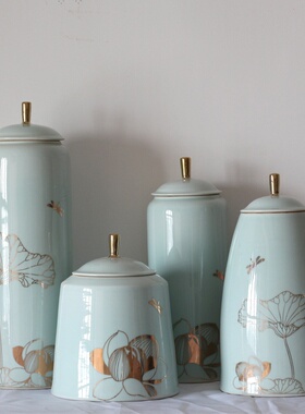 现代简约北欧瓷罐摆件客厅插花储物罐子家居装饰罐落地大陶瓷花瓶