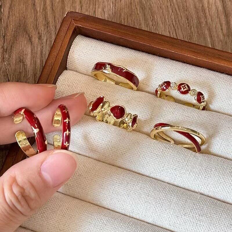 指环戒指安可拉戒手饰红开口红