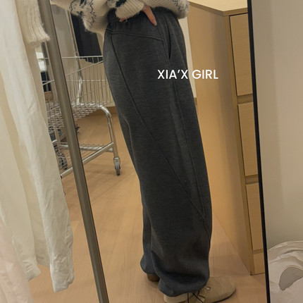 XIA夏夏-新款高腰垂感运动裤休闲显瘦阔腿两穿裤休闲裤HS22544-2D