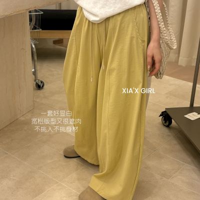 XIA夏夏-紧腰夏薄款弯刀裤阔腿宽松慵懒休闲松弛感休闲裤HS58223
