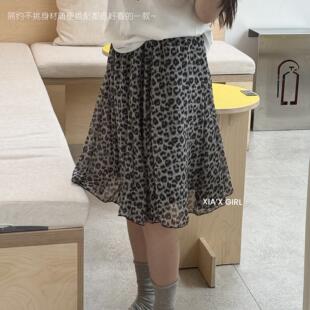 XIA夏夏-豹纹雪纺百褶大摆夏季韩系豹纹灰色半身裙WGSK33709