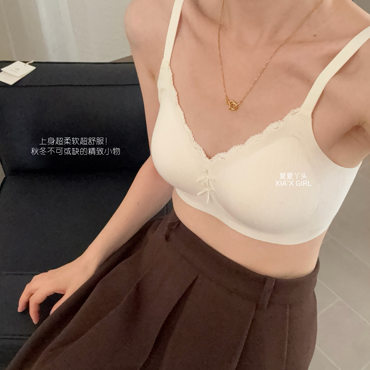 XIA夏夏-女蕾丝花边纯欲蝴蝶结减龄抹胸背面美衣胸衣文胸NY03355