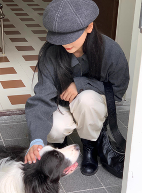 XIA夏夏-女秋冬复古八角羊毡帽灰色贝雷帽画家帽子ins帽子HS5727