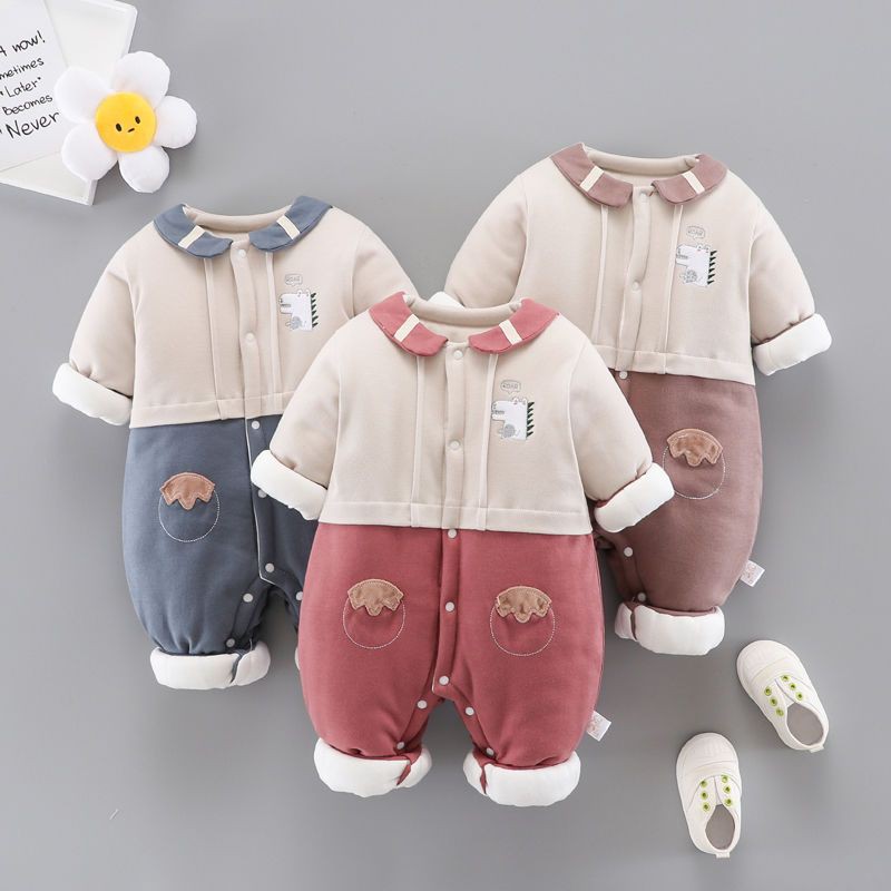 新生婴儿衣服秋冬外出哈衣幼儿外穿套装厚棉衣男夹棉女宝宝连体衣