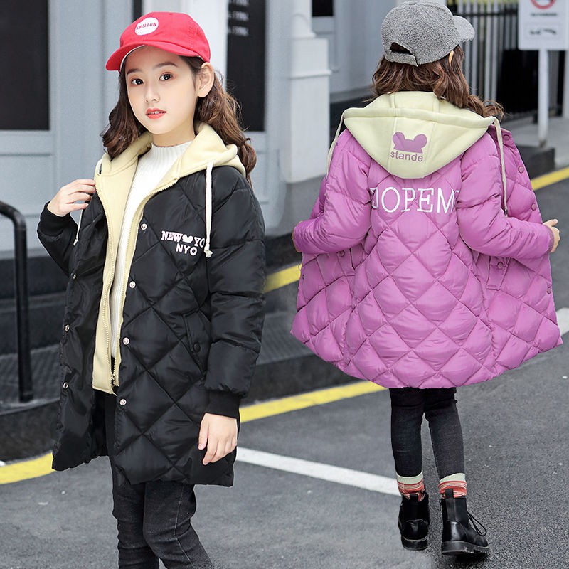 女童冬装棉袄2020新款女孩9洋气羽绒棉衣11大童中长款12-15岁外套