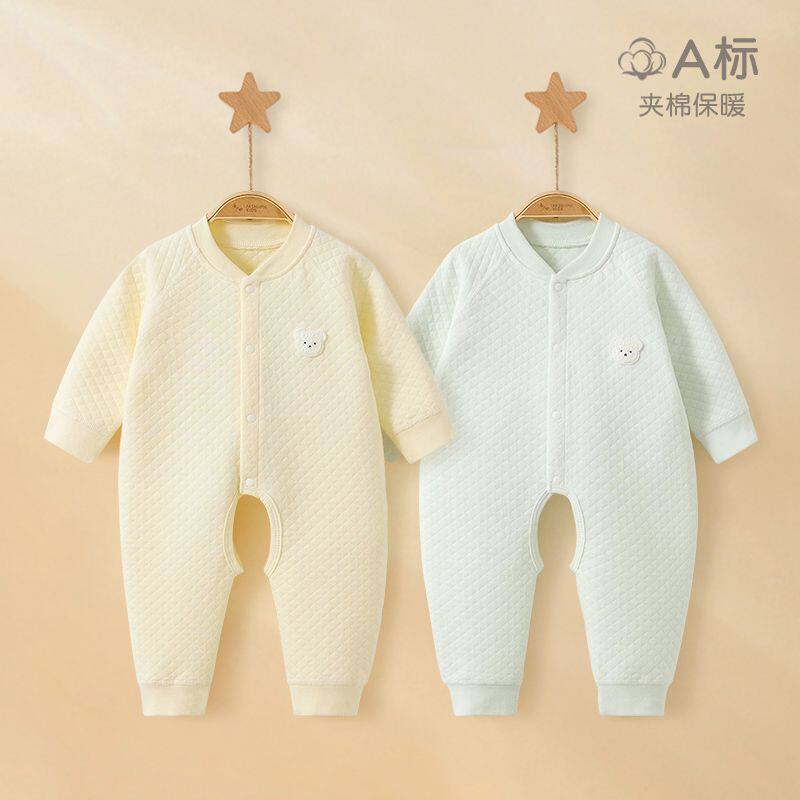 婴儿连体衣春秋冬季新生男女保暖开档薄夹棉冬装打底哈衣宝宝衣服