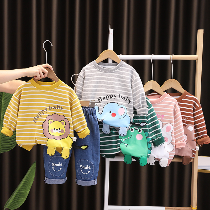 2023秋季童装长袖卡通条纹动物男童0-5岁秋装两件套儿童童套装潮