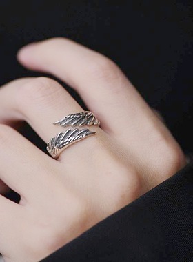 时尚设计开口羽毛戒指流行个性天使的翅膀男女情侣指环手饰品