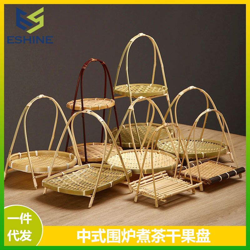 复古竹编收纳提篮水果盘可拆卸手工盛物竹篮家居储物筐面包架