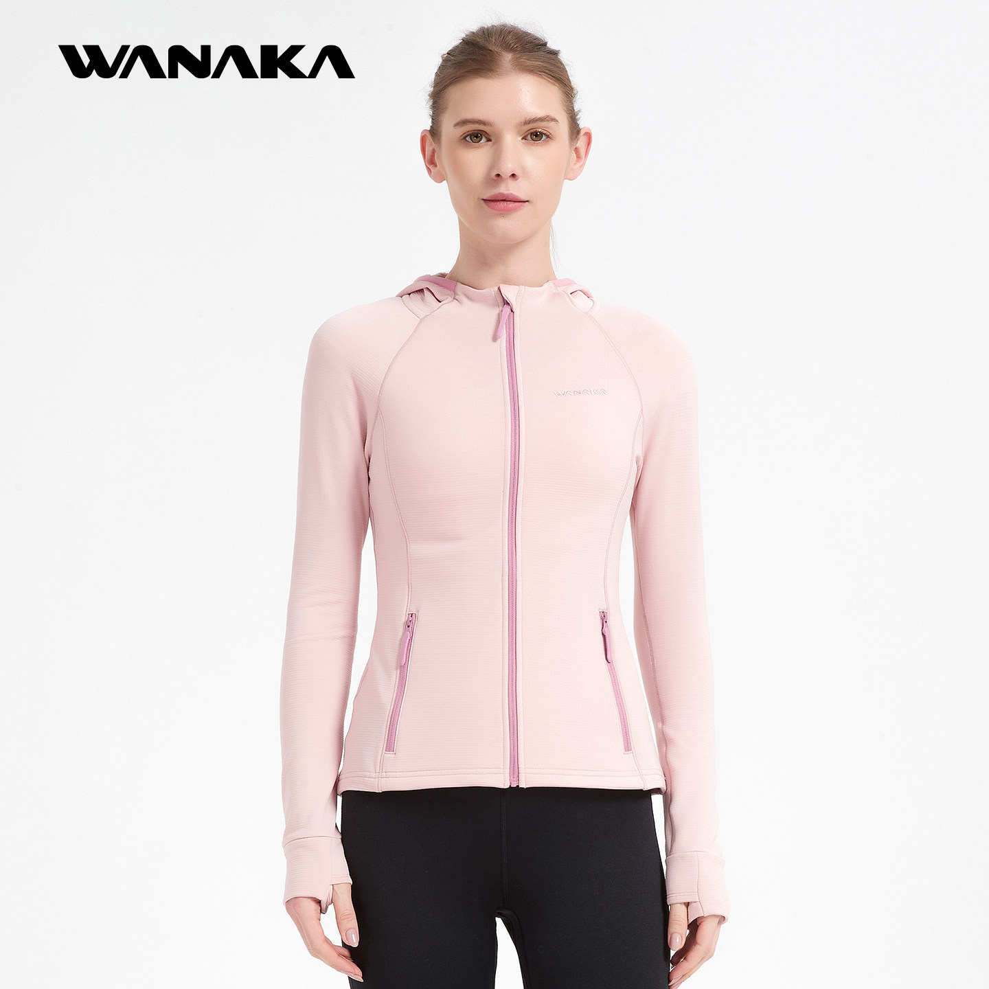 WANAKA轻量化春季女款外套高蓬格子抓绒连帽衫保暖透气跑步运动