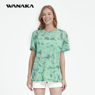 WANAKA美利奴羊毛天丝凉感女款 透气防晒速干衣美丽诺扎染T恤 短袖