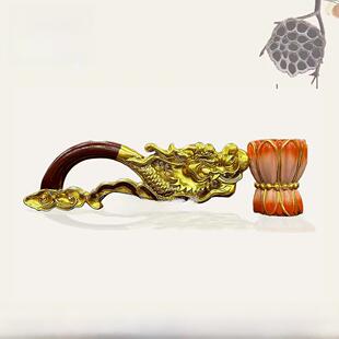 实木雕刻水陆法会用品实木龙头手炉香炉佛事法会长柄手炉佛具