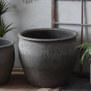 侘寂风灰色陶缸覆古老式陶缸养鱼养睡莲花园造景园林装饰手工透气