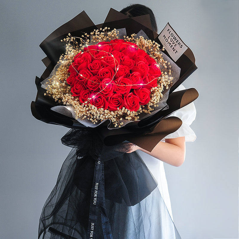 生日花束大束满天星干花香皂花玫瑰送女友老婆情人节表白七夕礼物