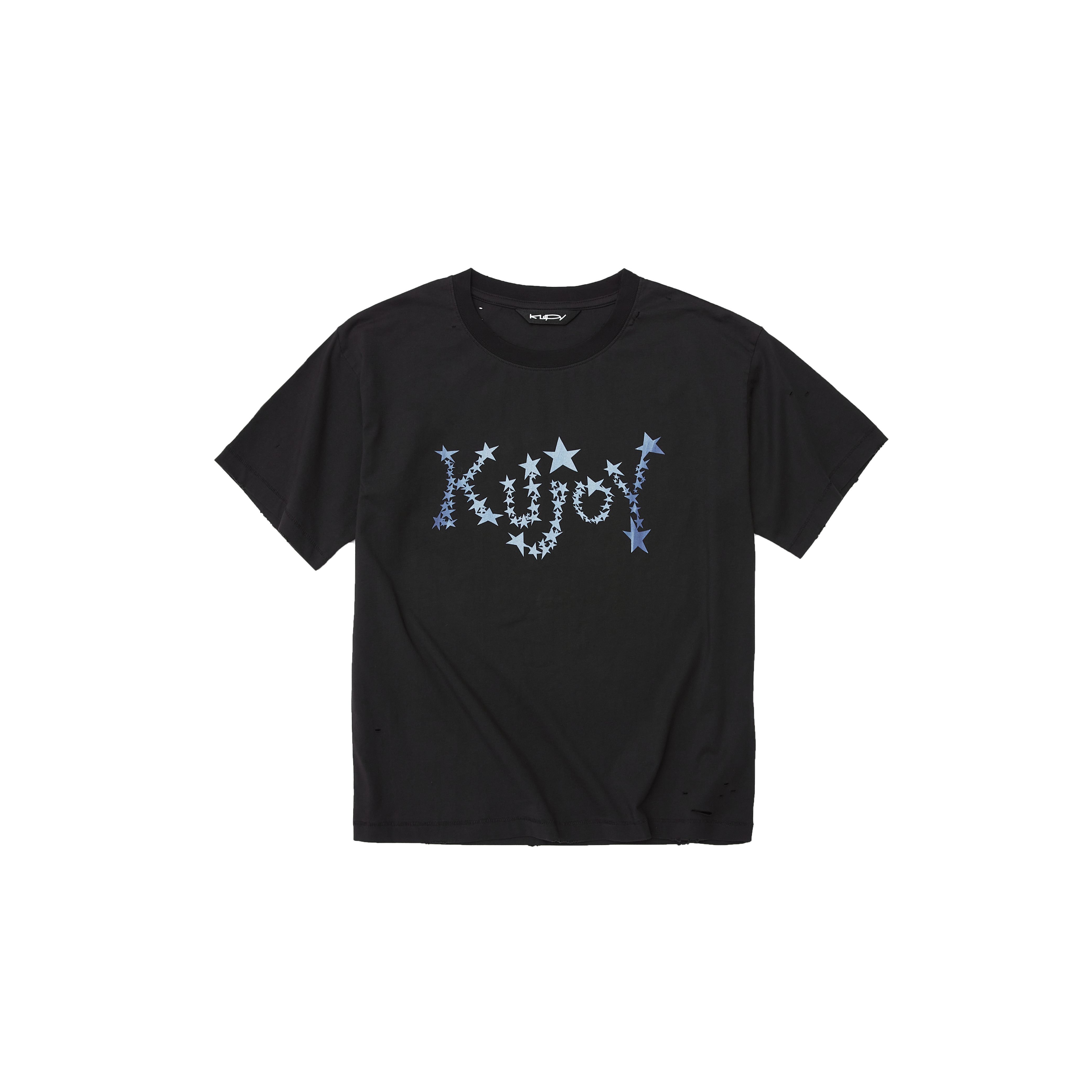 KUJOY 渐变星星LOGO印花单缝线破坏短袖T恤