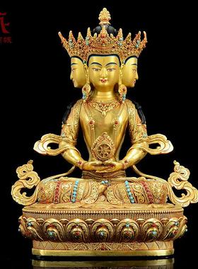 藏村全鎏金《大日如来》室内家用精工铜《毗卢遮那佛》桌面铜像