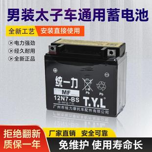 统一力TYL12N7摩托车电瓶12v蓄电池7ah钻豹125隆鑫150铃木干电池