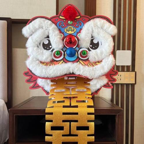 吾家婚品婚房布置婚礼喜庆单狮子头拍照传统新娘晨袍醒狮装饰道具