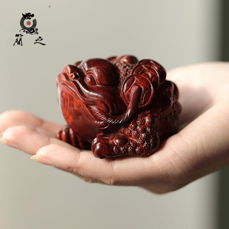 招财金蟾手把件 印度小叶紫檀木雕湘工文玩把玩物件男士手玩把件