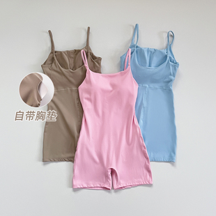 一体式连体瑜伽服健身运动美背吊带双面锦裸感三分短裤瑜伽连体衣