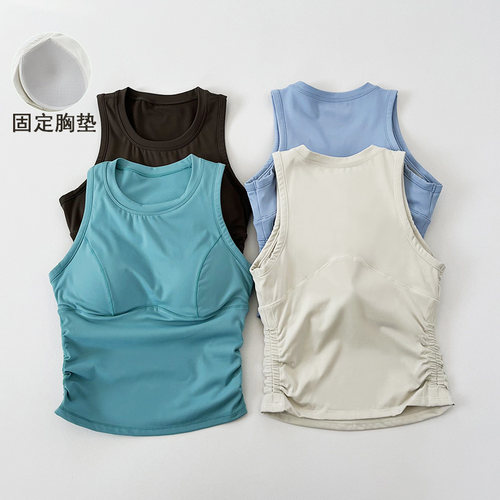 防震健身背心新款瑜伽服训练固定式胸垫内衣跑步外穿聚拢运动文胸