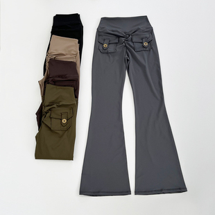 显瘦外穿跳舞健身速干裸感运动长裤 时尚 外穿高腰提臀微喇裤 瑜伽裤