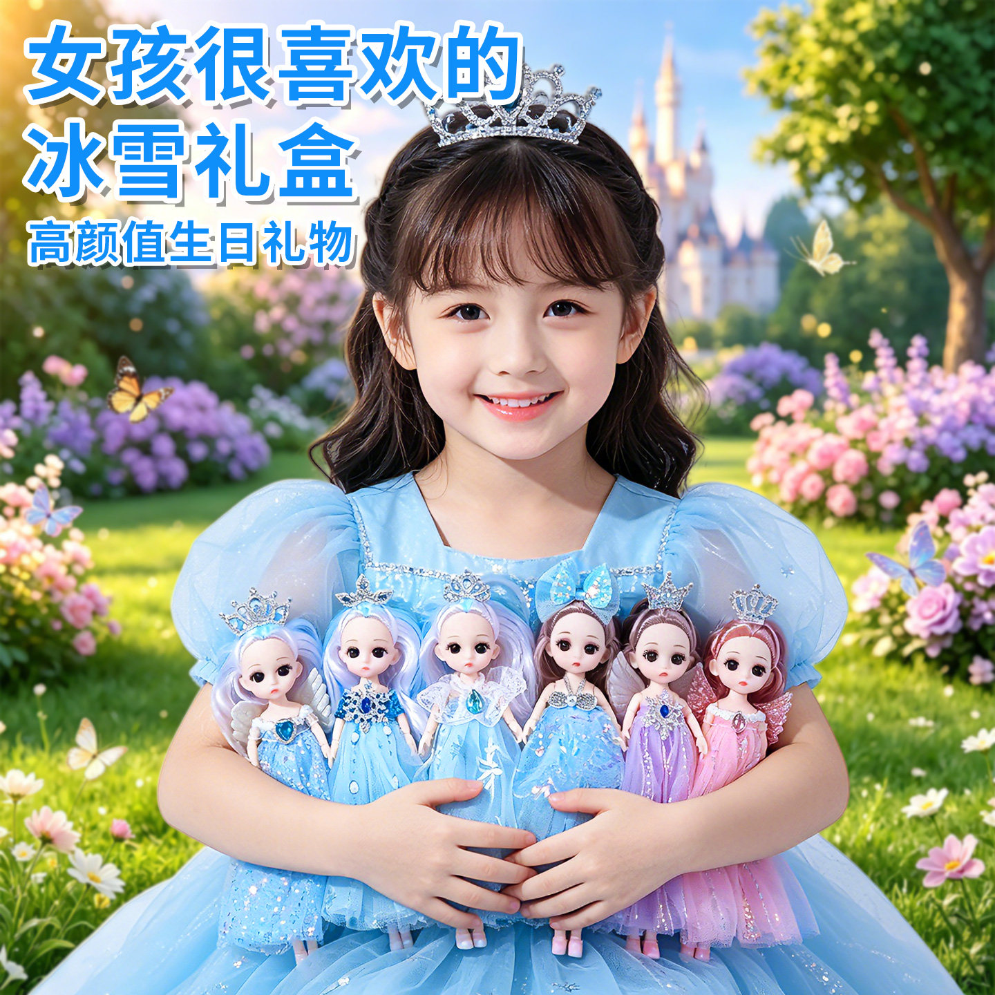 冰雪公主卡通可爱娃娃套装礼盒组合装儿童生日礼物高颜值女孩玩具
