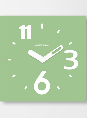 静音挂钟客厅艺术钟表简约时尚家用时钟挂墙表现代绿色方形石英钟