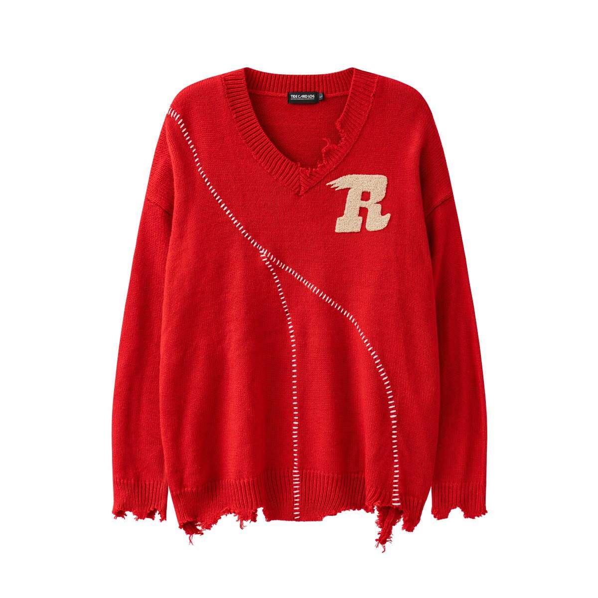 대외 무역 패션 브랜드 니트웨어 디자인 센스 자카드 R 레터링