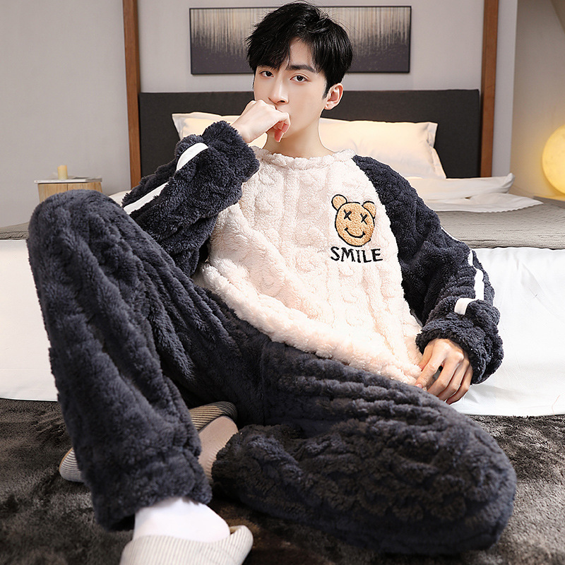 男士珊瑚绒秋冬季加绒加厚家居服-第2张图片-提都小院