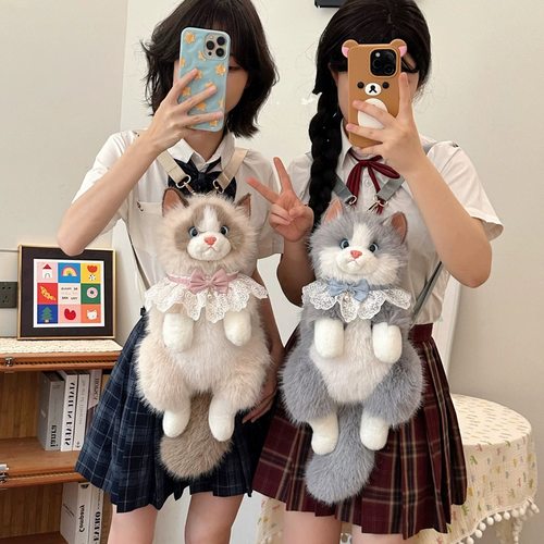 原创仿真布偶猫咪公仔双肩包治愈可爱猫猫玩偶送女朋友生日礼物