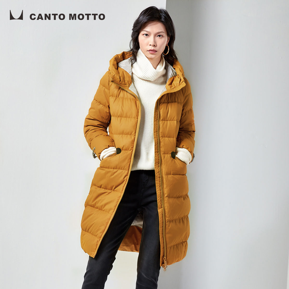 canto motto雾道白鸭绒羽绒服女中长款外套2021冬季新款加厚保暖