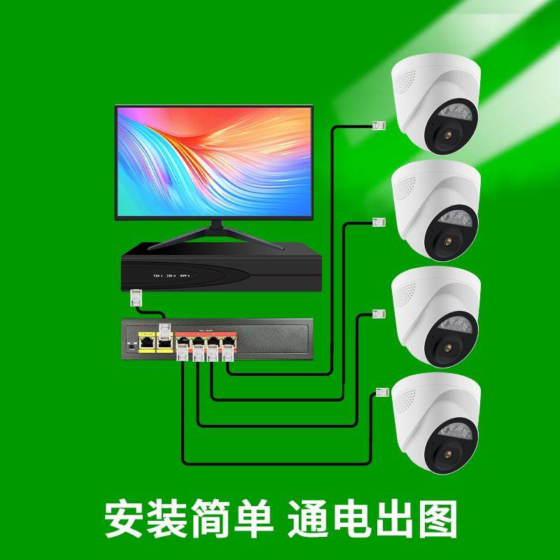 POE室内监控设备套装全套配件硬盘录像机有线网络摄像头超市套装