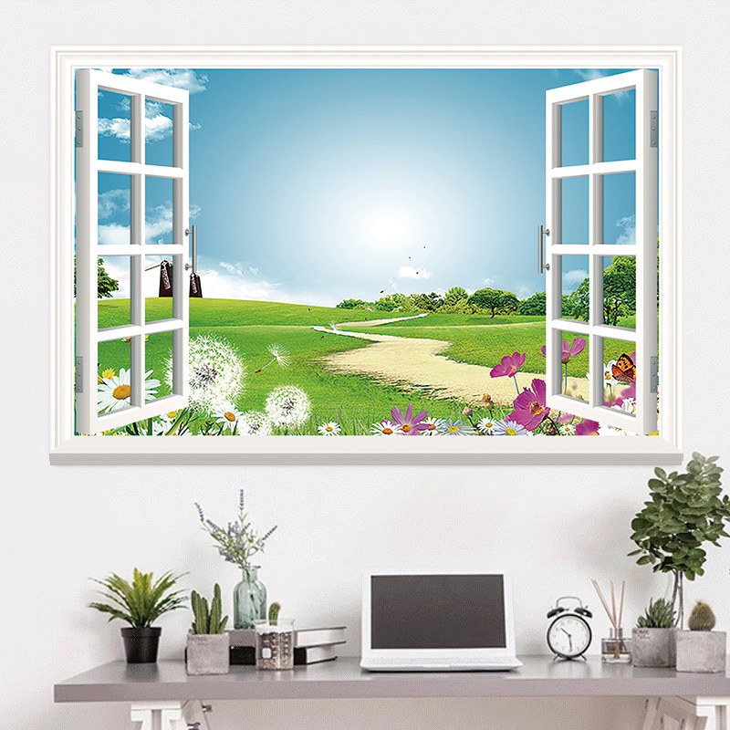 假窗户仿真壁画3d立体墙贴画风景画墙面装饰客厅卧室背景墙纸自粘