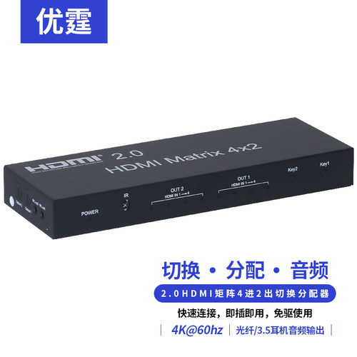 优霆HDMI2.0矩阵光纤3.5音频分离