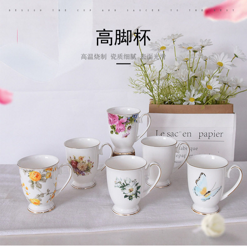 骨瓷大号水杯早餐家用陶瓷大容量马克杯带盖把杯子瓷器超大腰鼓杯