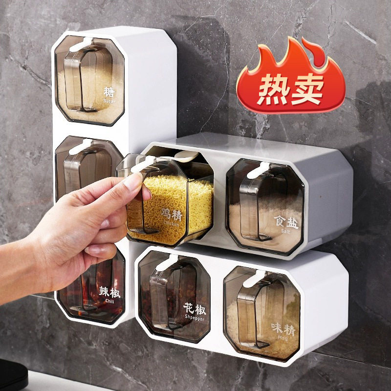 调料盒家用厨房盐巴味精玻璃调味罐烧烤佐料旋转撒料瓶子组合套装