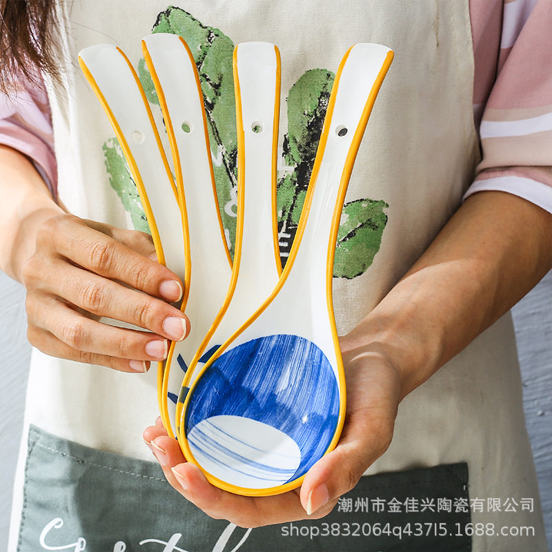陶瓷汤勺家用一人一勺日式小勺子瓢羹调羹女可爱饭勺吃拉面盛汤匙