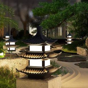 太阳能柱头灯户外防水庭院灯创意宝塔柱子灯新中式院墙大门门柱灯