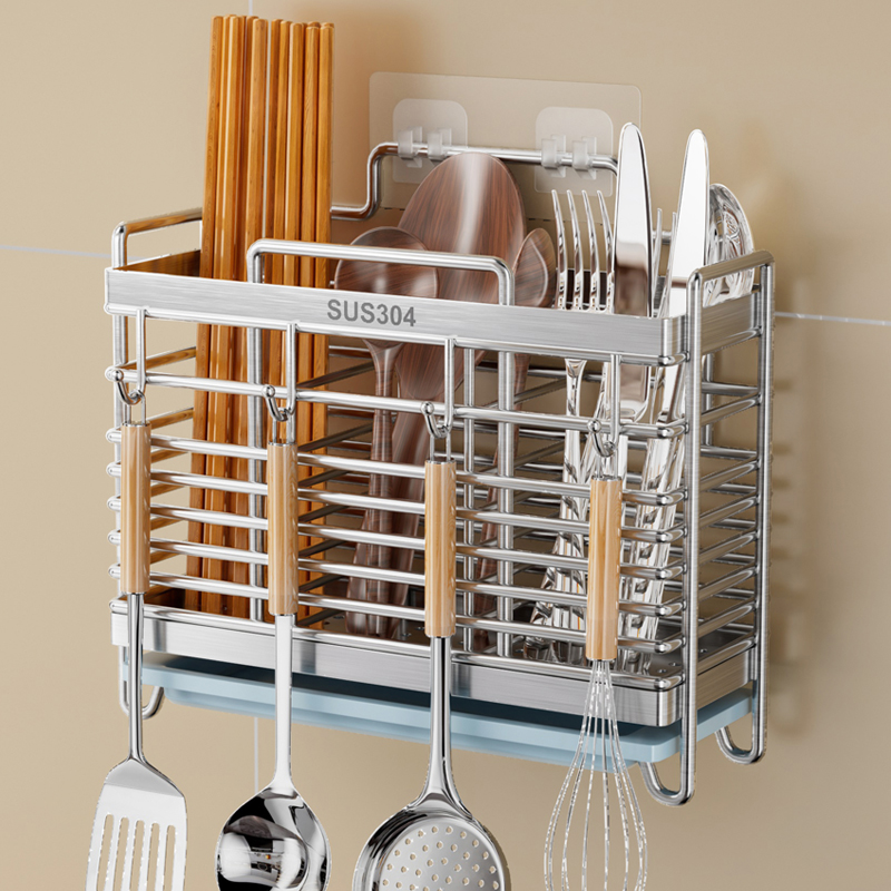 304不锈钢筷子筒家用筷子收纳盒筷子笼壁挂式厨房刀架勺子置物架