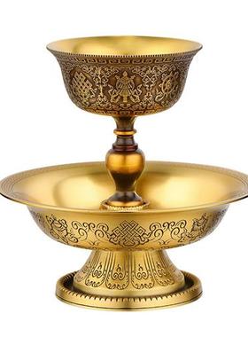 护法杯铜敬水杯八吉祥浮雕供水杯供具用品摆件贡杯酒杯供护法杯